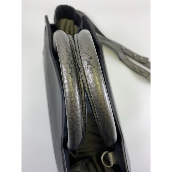 Zac Posen Satchel Purse Black Leather Fur Stripes Tote Crossbody Strap Snap - Picture 9 of 16